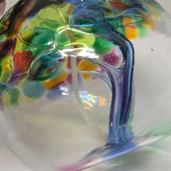 Hand Blown Art Glass Multicolor Ball Oil Lamp Family Tree - Picture 4 of 9